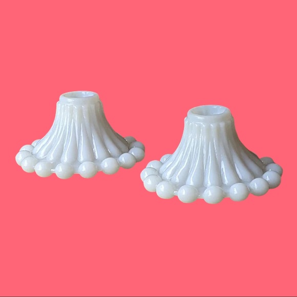 Vintage Anchor Hocking Berwick Boopie Milk Glass Taper Candleholders Pair - Picture 2 of 7